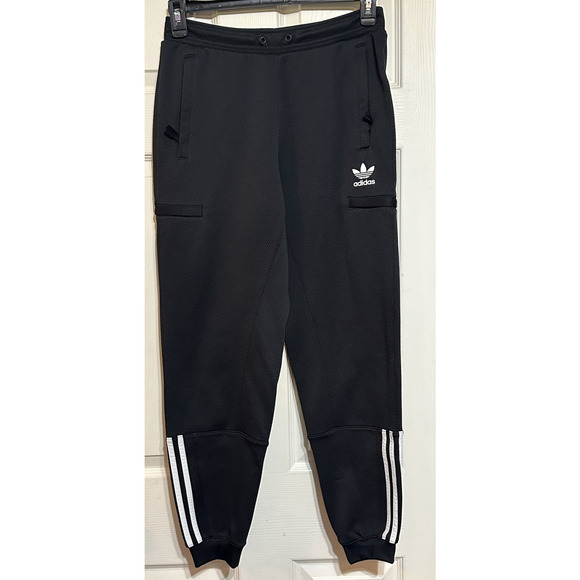 Adidas Pants Mens Small Black Trefoil Three Stripe Jogger Athletic Originals - Picture 1 of 10